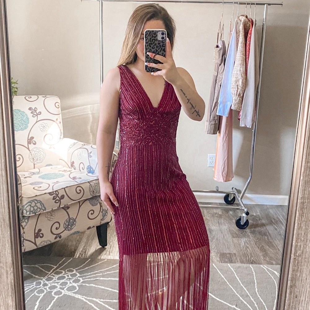 Adrianna Papell Sleeveless V Neck Beaded Maxi Dress Red Size 0